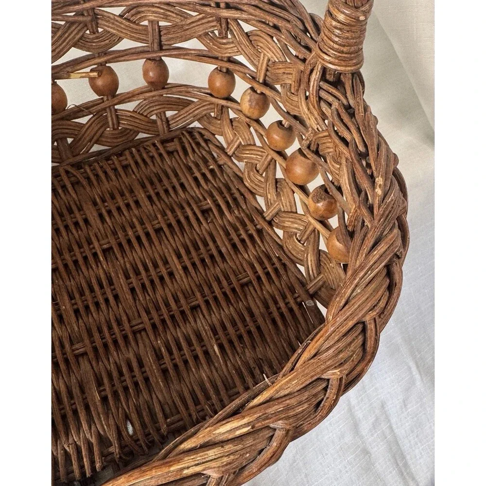 Vintage Hand Woven Basket Wicker 11 Brown Gathering Basket with Handle